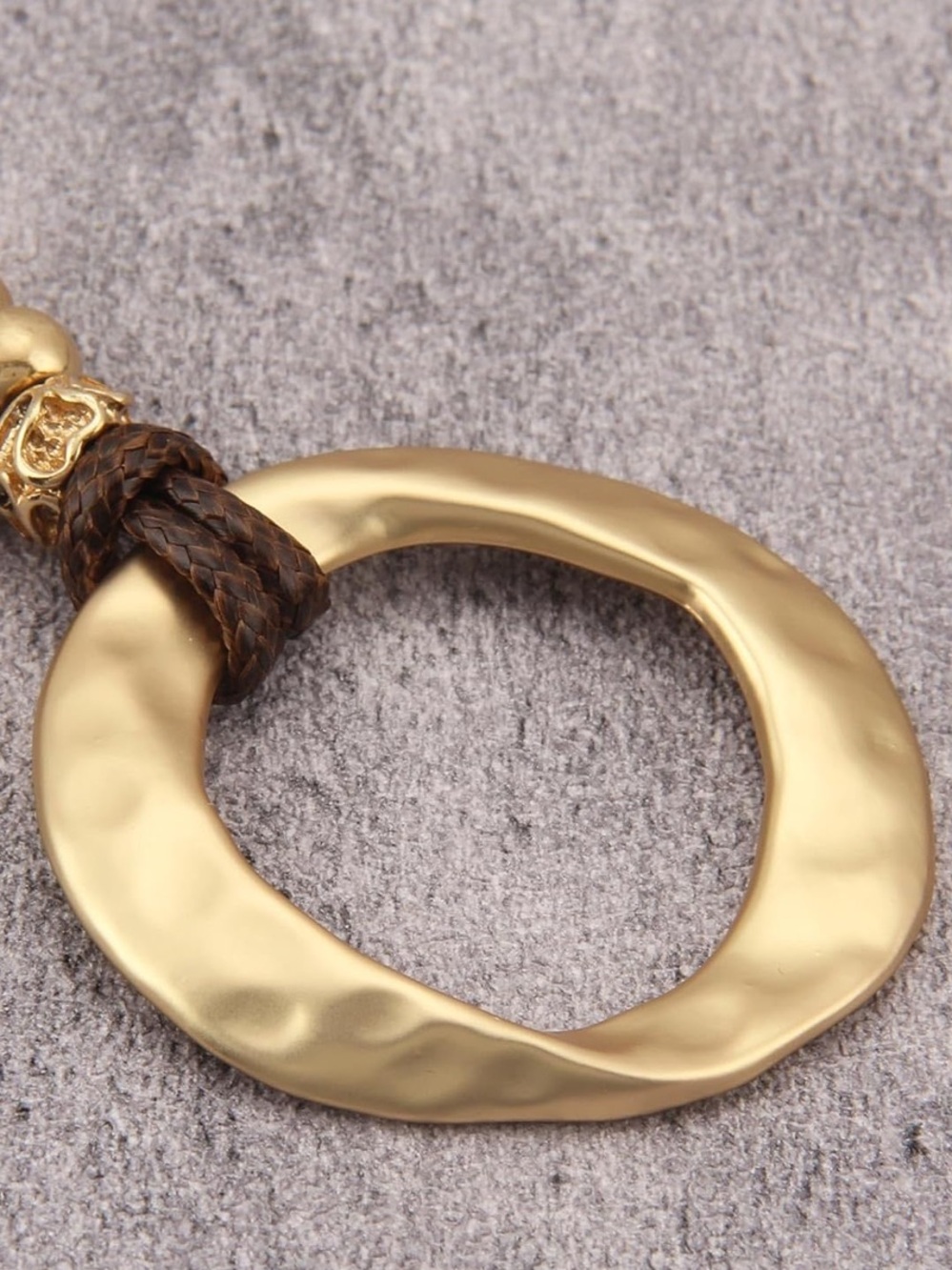 Anthropologie Gold Hammered Ring Pendant Necklace on Brown Cord - Picture 8 of 9